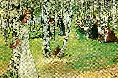 Carl Larsson frukost i det grona-mellan de vita stammarna oil painting image